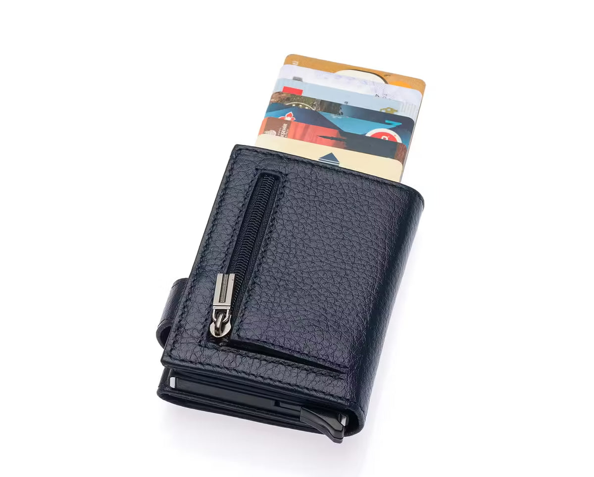 Porte-cartes Westpolo Jaden unisexe en cuir véritable grainé avec mécanisme (5530)