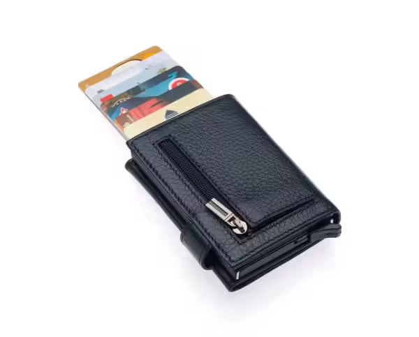 Porte-cartes Westpolo Jaden unisexe en cuir véritable grainé avec mécanisme (5530)