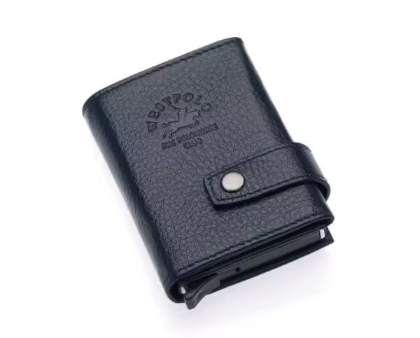 Porte-cartes Westpolo Jaden unisexe en cuir véritable grainé avec mécanisme (5530)