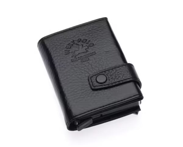 Porte-cartes Westpolo Jaden unisexe en cuir véritable grainé avec mécanisme (5530)