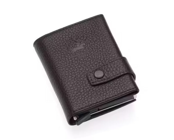 Porte-cartes Westpolo Jaden unisexe en cuir véritable grainé avec mécanisme (5530)