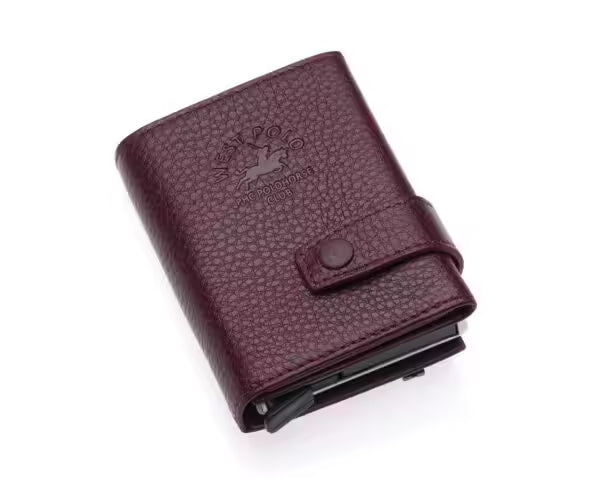 Porte-cartes Westpolo Jaden unisexe en cuir véritable grainé avec mécanisme (5530)