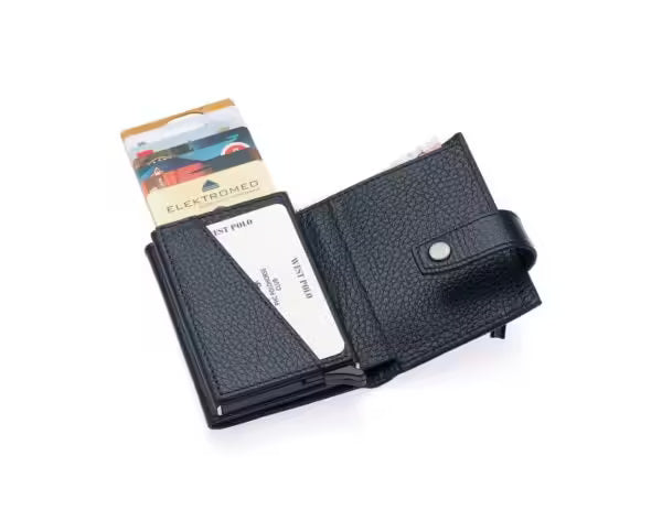 Porte-cartes Westpolo Jaden unisexe en cuir véritable grainé avec mécanisme (5530)
