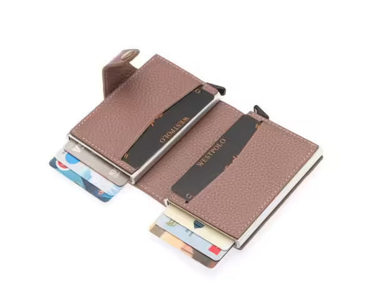 Westpolo Jaden Unisex Tumbled Genuine Leather Mechanism Card Holder (5560)