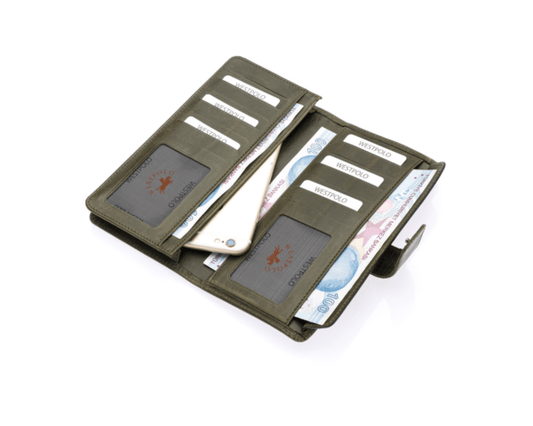 Westpolo Lime Unisex Crazy Tumbled Genuine Leather Long Wallet with Phone Compartment (2746C)