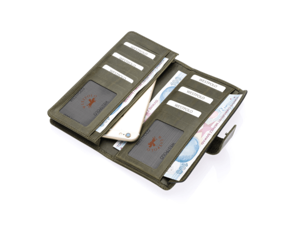 Portefeuille long unisexe Westpolo Lime en cuir véritable grainé avec compartiment pour téléphone (2746C) 