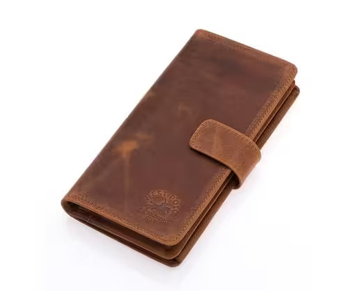 Portefeuille long unisexe Westpolo Lime en cuir véritable grainé avec compartiment pour téléphone (2746C) 