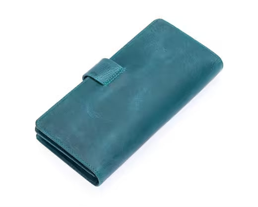 Portefeuille long unisexe Westpolo Lime en cuir véritable grainé avec compartiment pour téléphone (2746C) 
