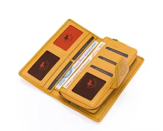 Portefeuille femme Westpolo Maze Genuine à fermeture éclair et aimant, grande capacité de cartes (481) 