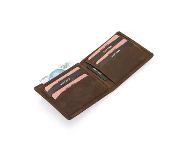 Westpolo Pirus Genuine Tumbled Leather Vintage Wallet Card Holder With Coin Compartment (1625C)