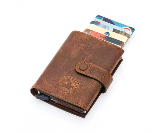 Westpolo Robin Genuine Tumbled Leather Unisex Vintage Mechanism Wallet (5790)