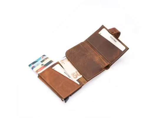 Westpolo Robin Genuine Tumbled Leather Unisex Vintage Mechanism Wallet (5790)