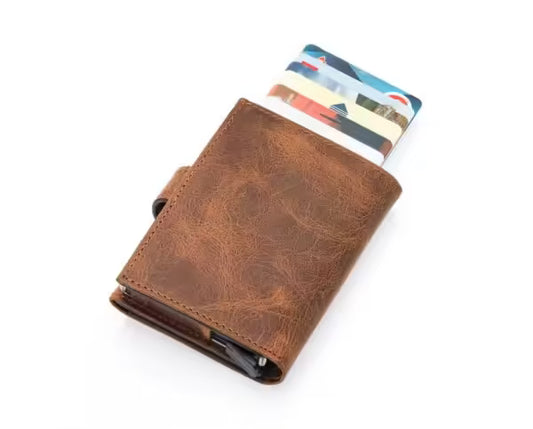 Westpolo Robin Genuine Tumbled Leather Unisex Vintage Mechanism Wallet (5790)