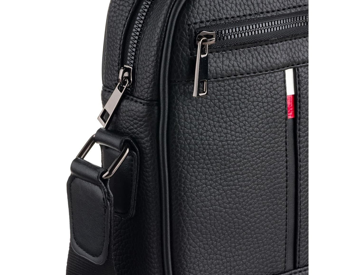 Westpolo Waterproof Leather Men's Messenger Bag with Shoulder Strap - Black (7017)