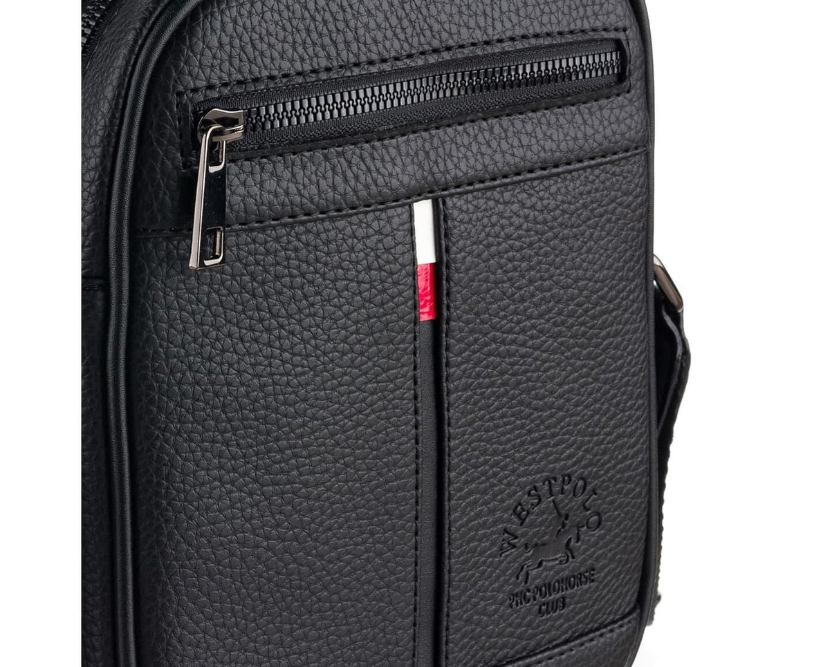Westpolo Waterproof Leather Men's Messenger Bag with Shoulder Strap - Black (7017)
