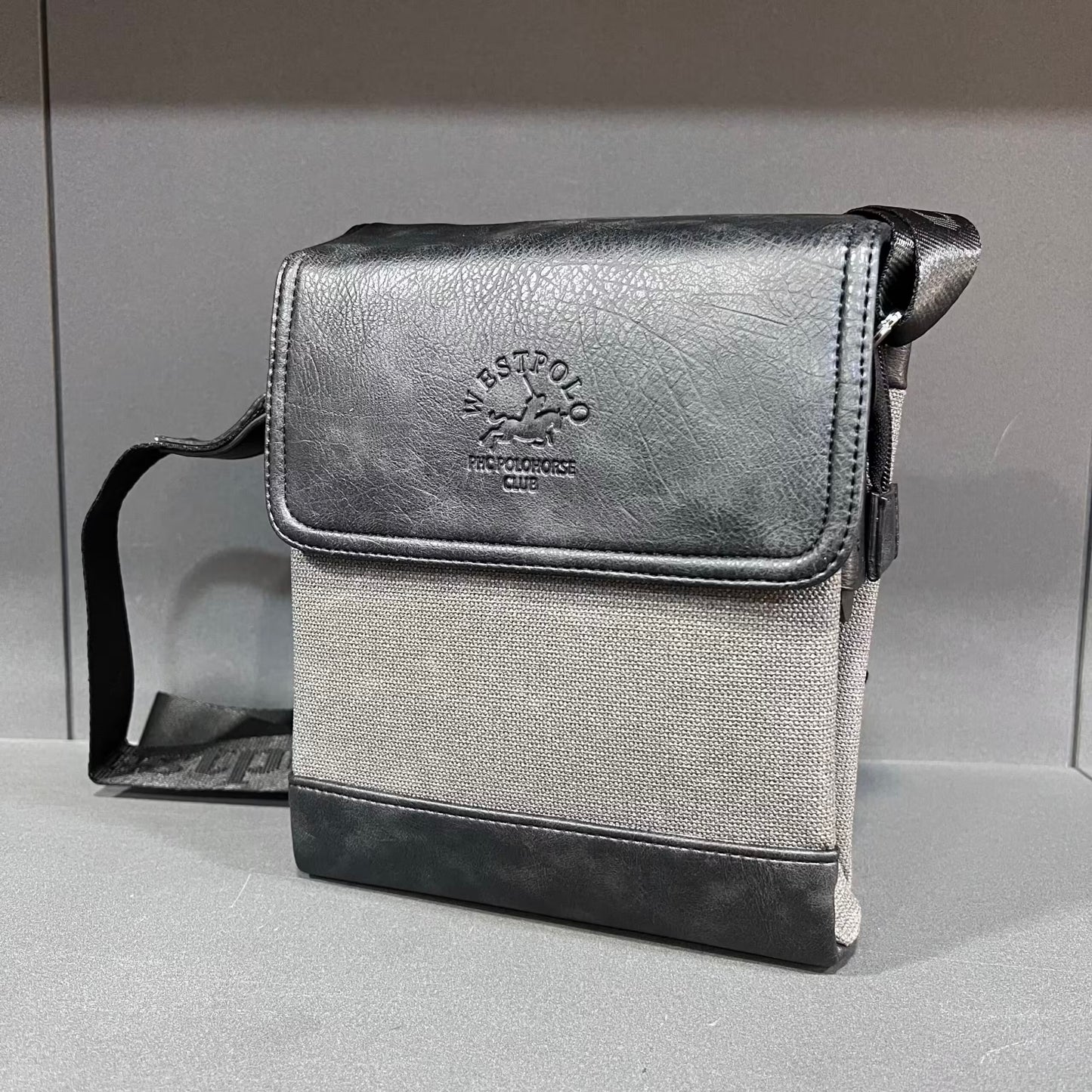 Sac bandoulière imperméable Westpolo en cuir et toile pour homme (4024)