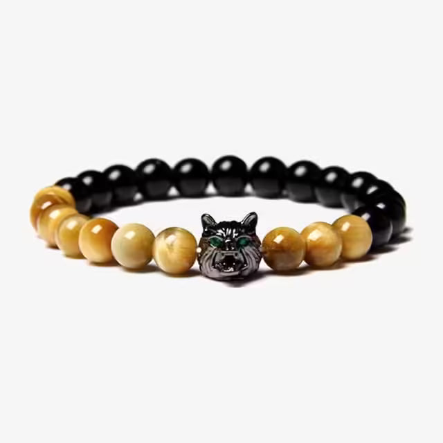 Bracelet unisexe en perles mates en forme de loup (EGBT182)