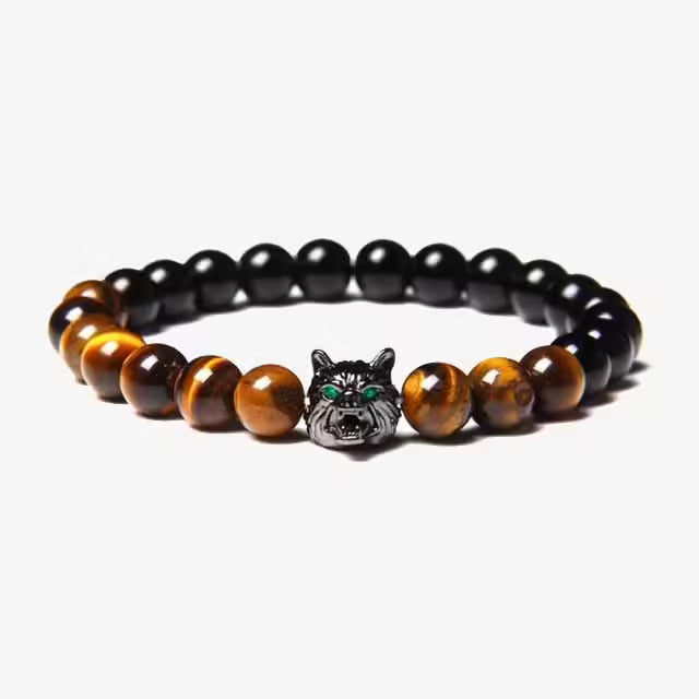 Bracelet unisexe en perles mates en forme de loup (EGBT182)