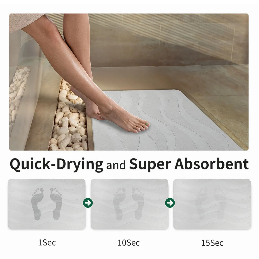 Stone Bath Mat with Wave Pattern – Quick-Dry Non-Slip Bathroom Floor Mat | 23.6 × 15.4 Inches
