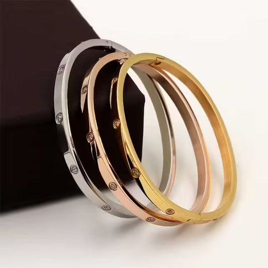 Zircon Dots Women Stainless Steel Bracelet (EGBT371)