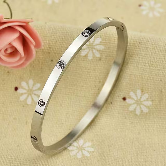 Zircon Dots Women Stainless Steel Bracelet (EGBT371)