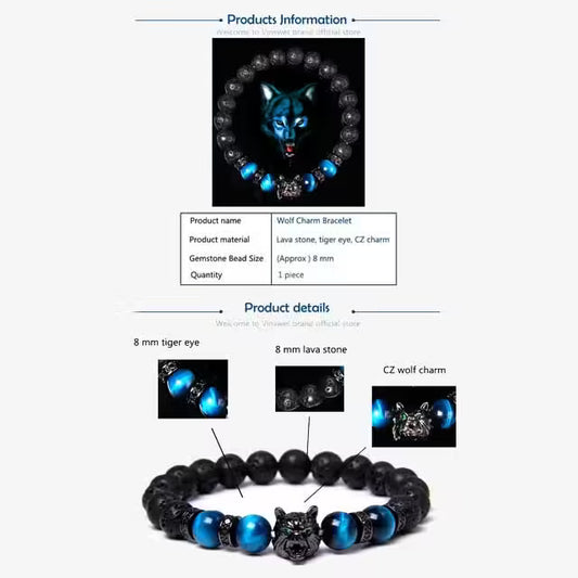 Zircon Wolf Unisex Beads Bracelet (EGBT107)
