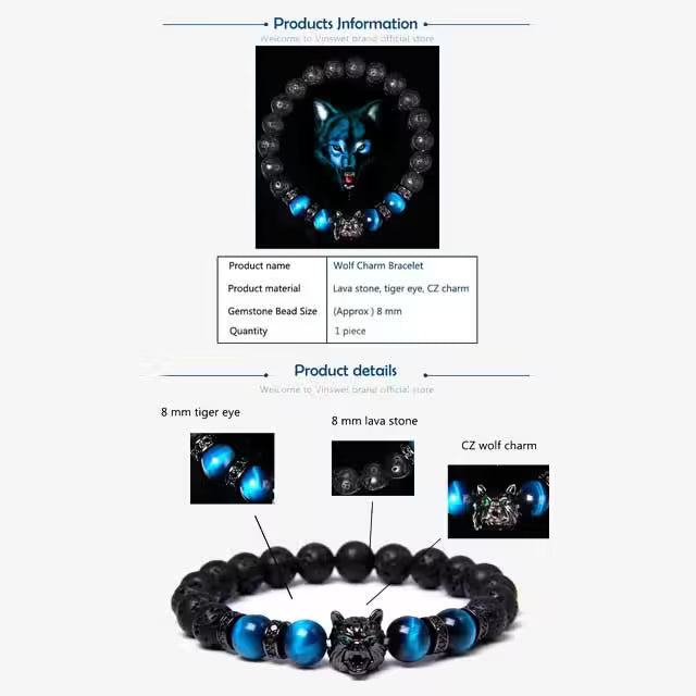 Bracelet unisexe en perles de zircon loup (EGBT107)
