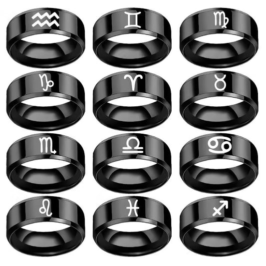 Bague unisexe Zodiac en acier inoxydable noir (EGR028) 