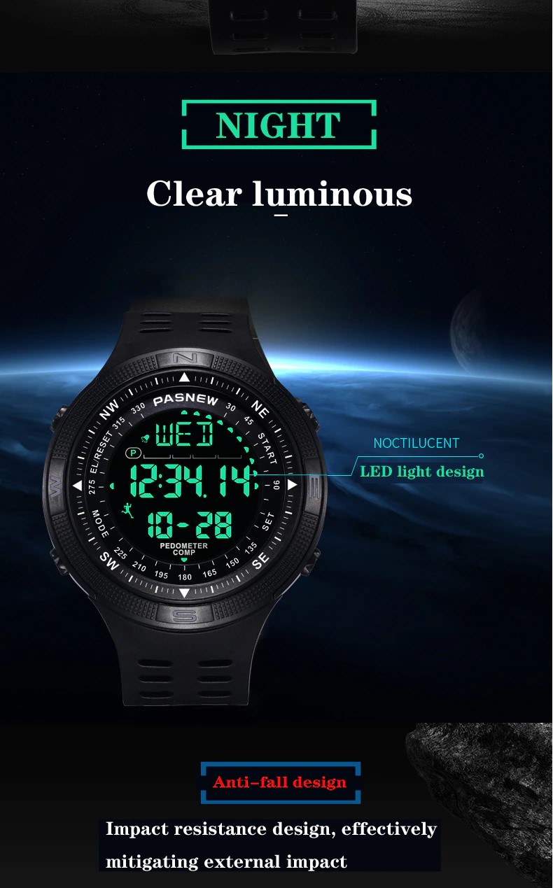 PASNEW Watch Men s LCD Sports Watch Men s 50M Waterproof Swimming Watch hologe mannen 4