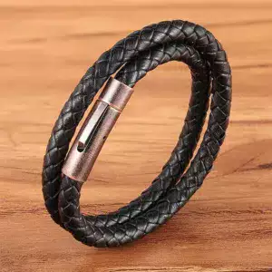 Bronze Buckle Double layer Leather Bracelet (EGBT320)