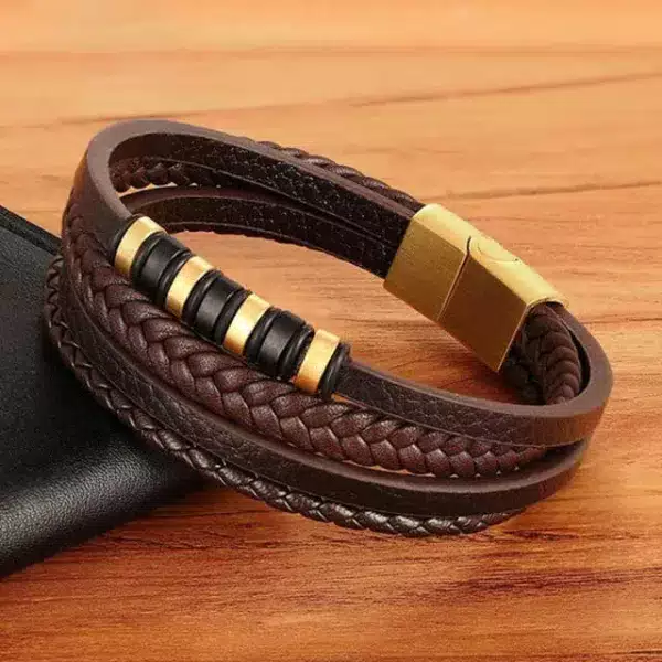 Four Layers Brown Men Leather Bracelet (EGBT032)