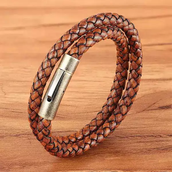 Magnetic Lock Double Layer Men Leather Bracelet (EGBT058)