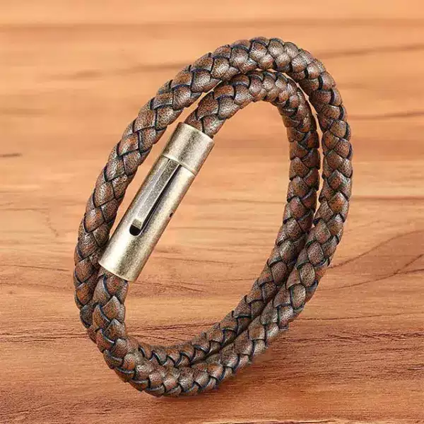 Magnetic Lock Double Layer Men Leather Bracelet (EGBT058)