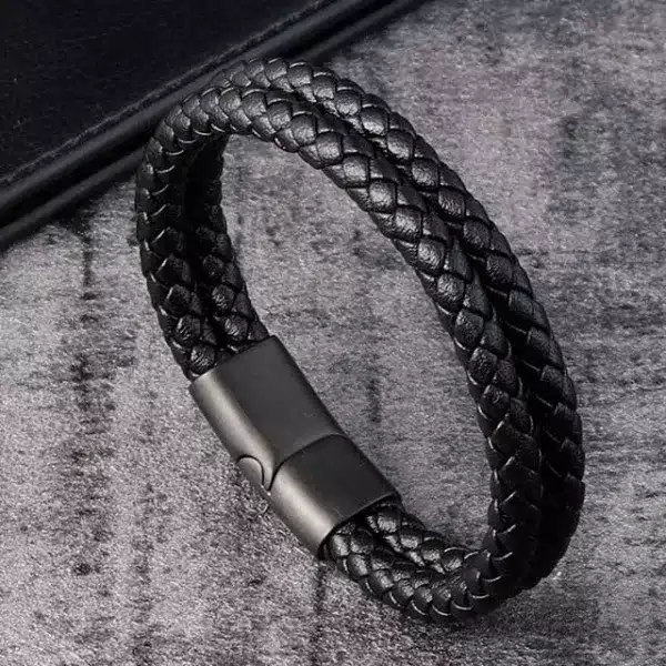 Magnetic Lock Thick Strap Men Leather Bracelet (EGBT095)