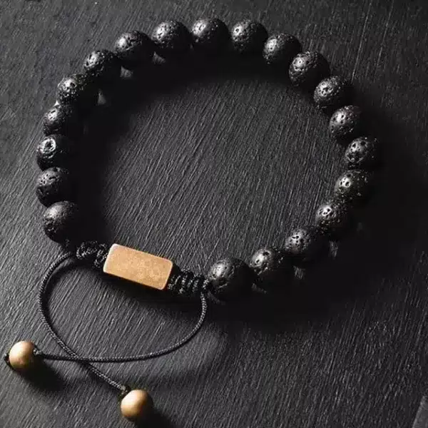 Natural Lava Stone Bead Adjustable Bracelet (EGBT249)