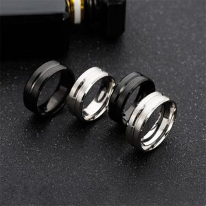 8MM Stainless Steel Men Ring (Black/Silver) (EGR022)