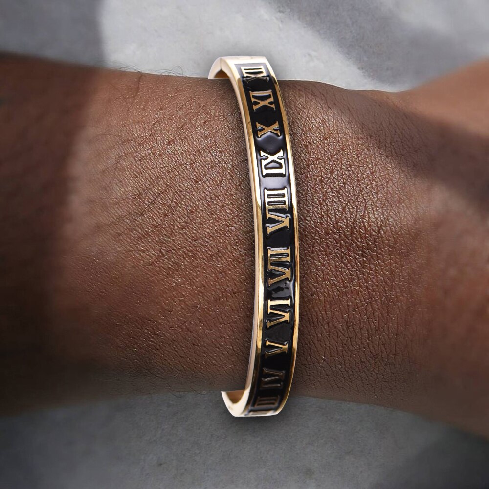 Roman Numeral Stainless Steel Bangle Large