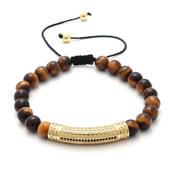 Long Tube Charm Tiger Eye Beads Size Adjustable Shamballa Bracelet (EGBT067)