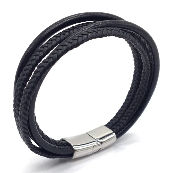Silver Lock Multilayer Leather Bracelet (EGBT314)