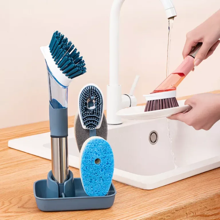 Cleaning Brush Set With Removable Brush Sponge Dispenser