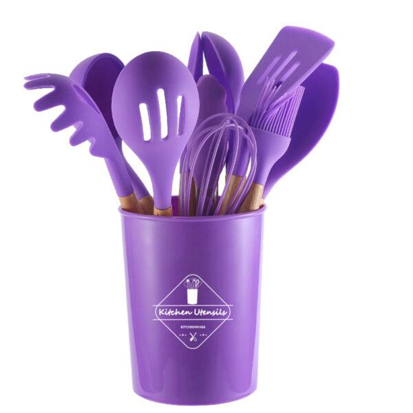 Silicone Kitchenware Cooking Utensils Set Kitchen Heat Resistant Non Stick Cooking Utensils Baking Tools with Storage 1