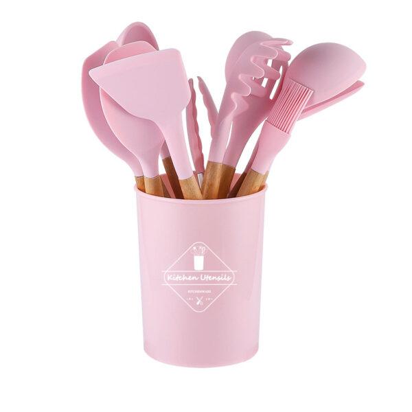 Silicone Kitchenware Cooking Utensils Set Kitchen Heat Resistant Non Stick Cooking Utensils Baking Tools with Storage 2