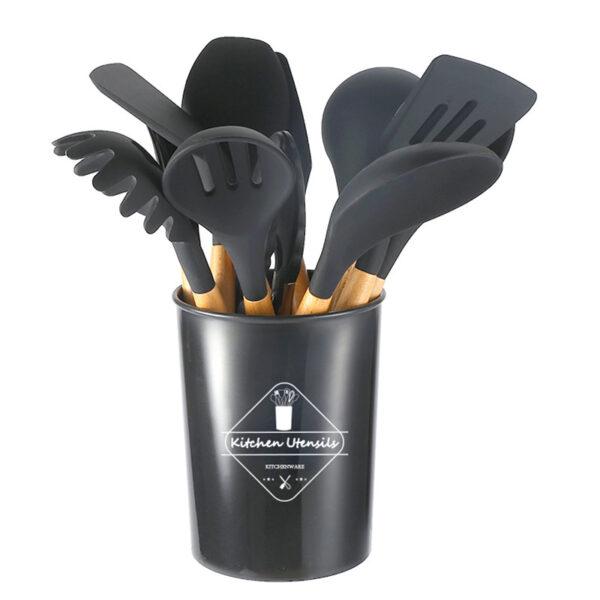 Silicone Kitchenware Cooking Utensils Set Kitchen Heat Resistant Non Stick Cooking Utensils Baking Tools with Storage 3