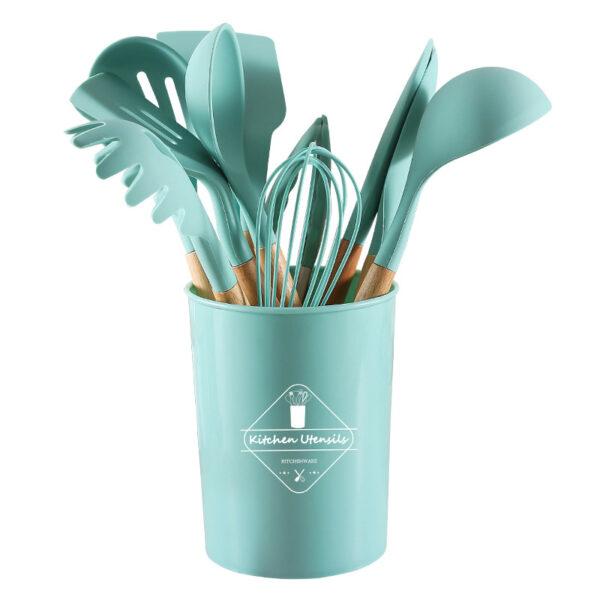 Silicone Kitchenware Cooking Utensils Set Kitchen Heat Resistant Non Stick Cooking Utensils Baking Tools with Storage 4