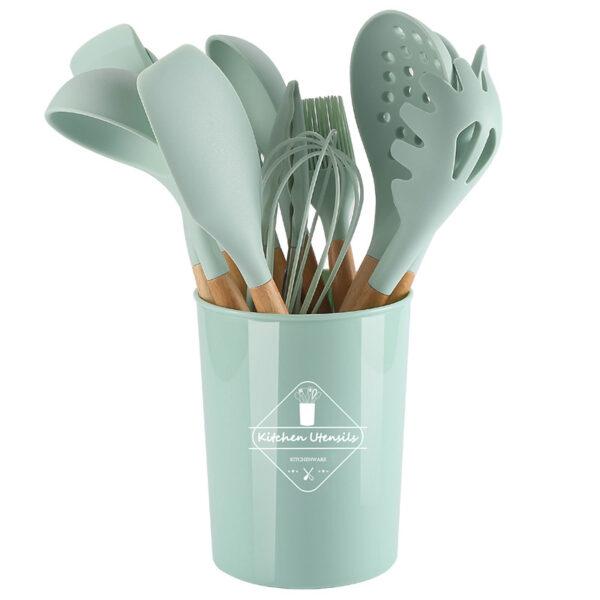 Silicone Kitchenware Cooking Utensils Set Kitchen Heat Resistant Non Stick Cooking Utensils Baking Tools with Storage 5