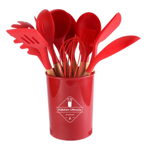 Silicone Kitchenware Cooking Utensils Set Kitchen Heat Resistant Non Stick Cooking Utensils Baking Tools with Storage