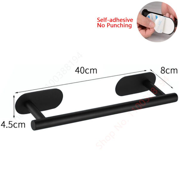 Wall Mount Toilet Towel Paper Holder Adhesive Black Silver Kitchen Roll Paper Stand Hanging Napkin Rack 3