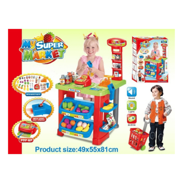 Checkout Counter With Conveyor And Shopping Cart Kids Supermarket Toys