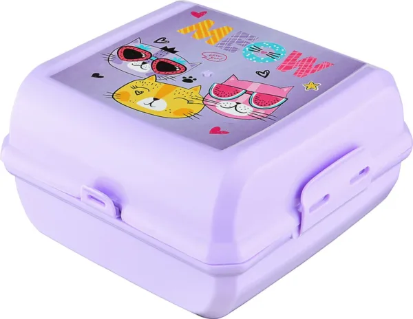 2 Layer Lunch Box Cats Purple