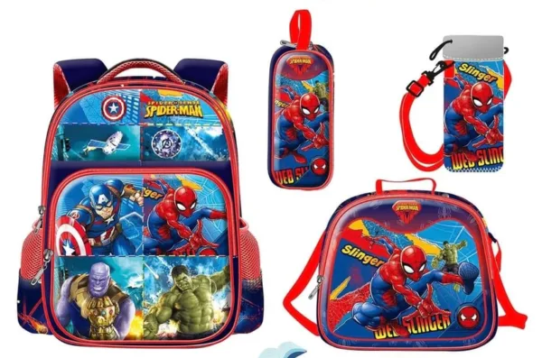 Spiderman 4 pieces School Backpack ,water bottle,lunch bag, and pencil case 14 inch